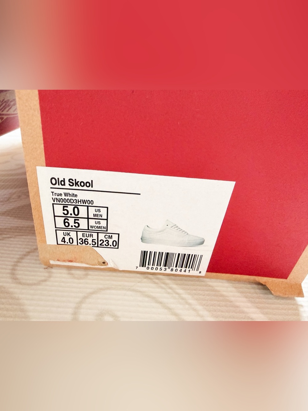 Vans White Canvas Low-Top Sneakers with Red Logo Tag - Picture 9 of 9